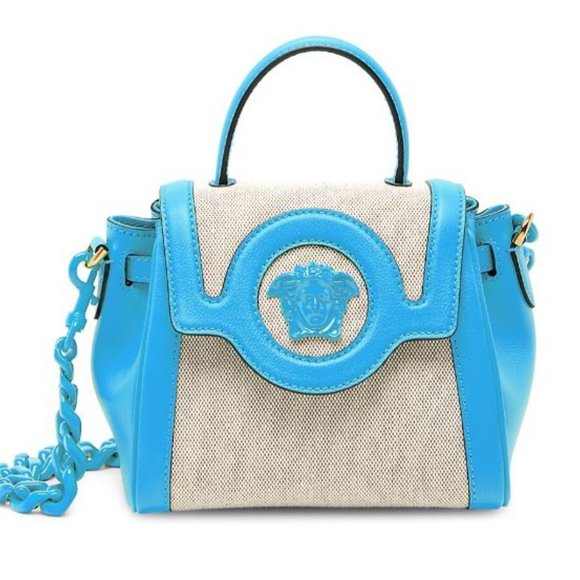 Versace Handbags - Versace Small La Medusa Canvas Leather Top Handle Crossbody Bag